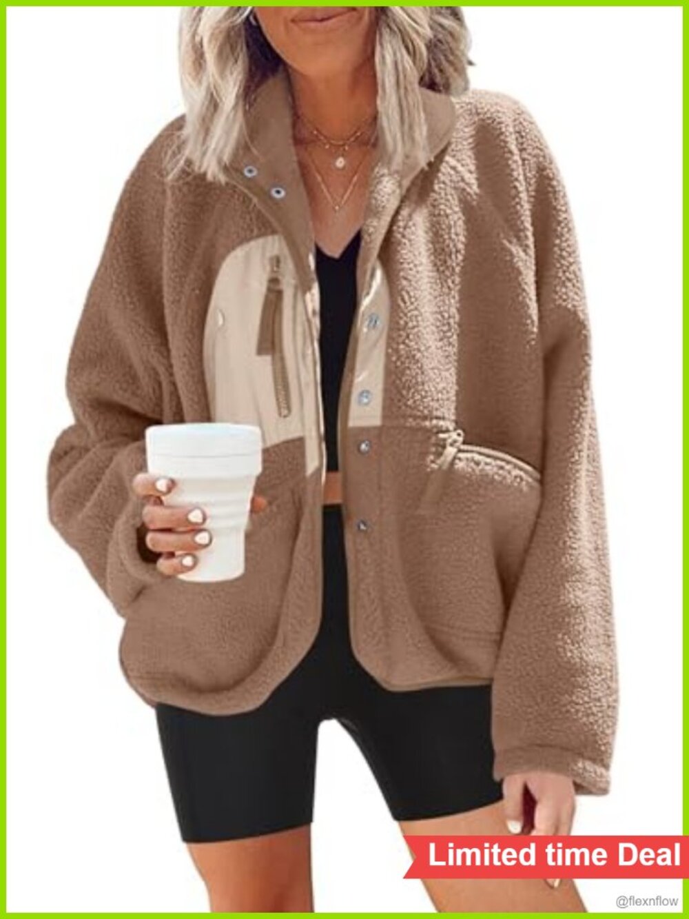 Fuzzy Fleece Jacket Button Down Sherpa Women's Warm Winter